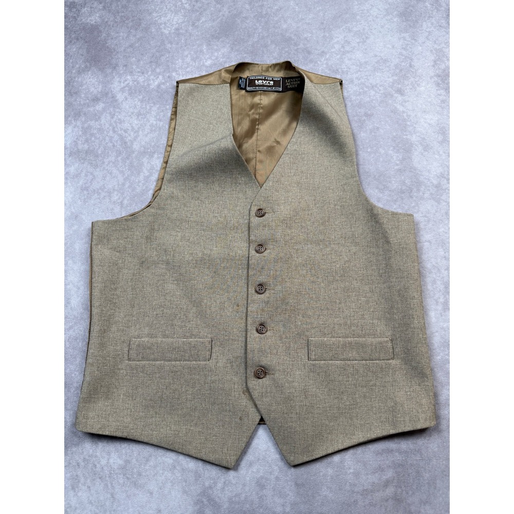VTG Levi's Action Suit Vest Tailored For Men Sportswear‎ Tan Brown Button Front